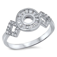 Load image into Gallery viewer, Sterling Silver Round And Diamond Cut Shaped Clear CZ RingAnd Face Height 10mmAnd Band Width 3mm