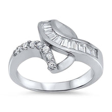 Load image into Gallery viewer, Sterling Silver Wave Shaped Clear CZ RingAnd Face Height 14mmAnd Band Width 3mm