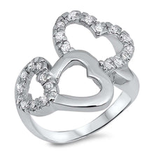 Load image into Gallery viewer, Sterling Silver Hearts Shaped Clear CZ RingAnd Face Height 21mmAnd Band Width 3mm