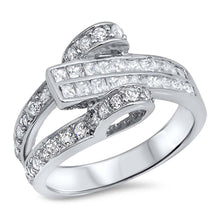 Load image into Gallery viewer, Sterling Silver Curve Loop Shaped Clear CZ RingAnd Face Height 11mmAnd Band Width 3mm
