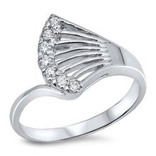 Load image into Gallery viewer, Sterling Silver Wing Shaped Clear CZ RingAnd Face Height 13mmAnd Band Width 3mm