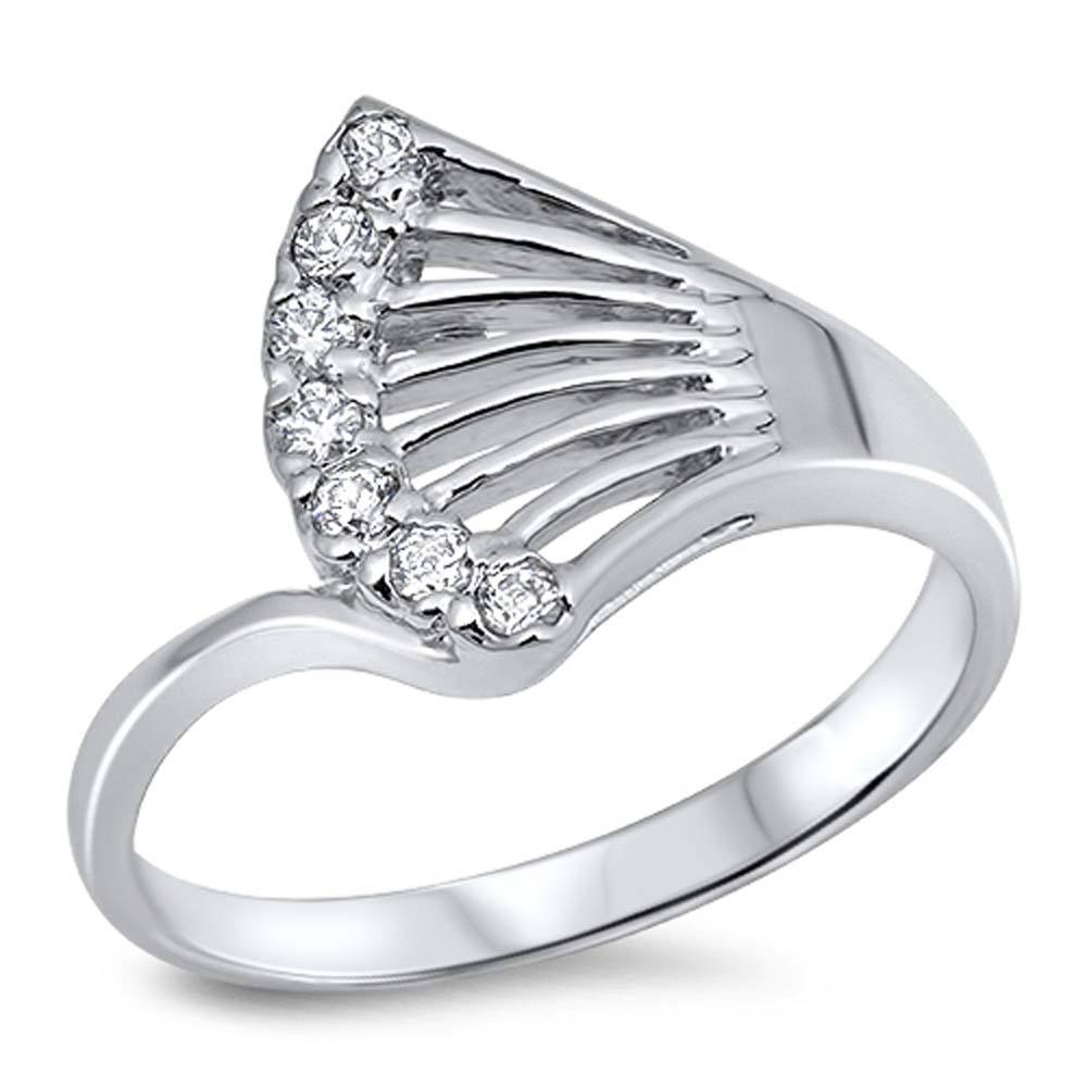 Sterling Silver Wing Shaped Clear CZ RingAnd Face Height 13mmAnd Band Width 3mm