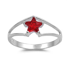 Load image into Gallery viewer, Sterling Silver Synthetic Ruby Star Shaped CZ RingAnd Face Height 7mmAnd Band Width 3mm