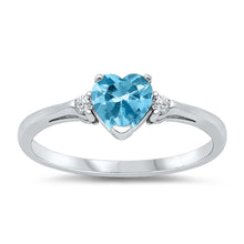 Load image into Gallery viewer, Sterling Silver Heart With Aquamarine And Cubic Zirconia Ring