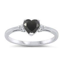 Load image into Gallery viewer, Sterling Silver Trendy Black Heart Ring with Clear CZ on Both SidesAnd Face Height 6 mm