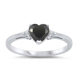 Sterling Silver Trendy Black Heart Ring with Clear CZ on Both SidesAnd Face Height 6 mm