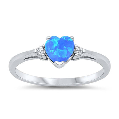 Sterling Silver Clear Cz and a Prong-Set Heart-Cut Blue Opal Ring with Ring Face Height of 7MM