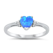 Load image into Gallery viewer, Sterling Silver Clear Cz and a Prong-Set Heart-Cut Blue Opal Ring with Ring Face Height of 7MM