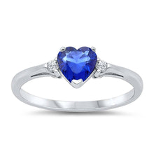 Load image into Gallery viewer, Sterling Silver Trendy Blue Sapphire Heart Ring with Clear CZ on Both SidesAnd Face Height 6 mm