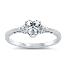 Load image into Gallery viewer, Sterling Silver Trendy Clear CZ Heart Ring with Clear CZ on Both SidesAnd Face Height 6 mm