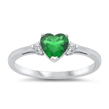 Load image into Gallery viewer, Sterling Silver Trendy Emerald CZ Heart Ring with Clear CZ on Both SidesAnd Face Height 6 mm