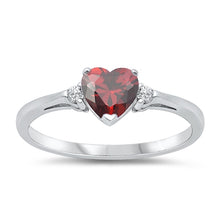 Load image into Gallery viewer, Sterling Silver Trendy Garnet Heart Ring with Clear CZ on Both SidesAnd Face Height 6 mm