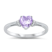 Load image into Gallery viewer, Sterling Silver Trendy Lavender Heart Ring with Clear CZ on Both SidesAnd Face Height 6 mm