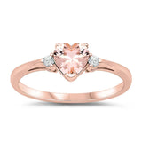 Sterling Silver Rose Gold Plated Heart Shaped Pink Morganite CZ RingAnd Face Height 7mm
