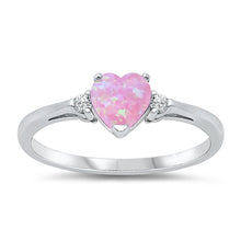 Load image into Gallery viewer, Sterling Silver Trendy Pink Opal Heart Ring with Clear CZ on Both SidesAnd Face Height 6 mm