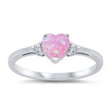 Sterling Silver Trendy Pink Opal Heart Ring with Clear CZ on Both SidesAnd Face Height 6 mm