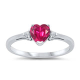 Sterling Silver Trendy Ruby Red Heart Ring with Clear CZ on Both SidesAnd Face Height 6 mm