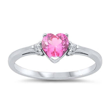 Load image into Gallery viewer, Sterling Silver Trendy Rose Pink Heart Ring with Clear CZ on Both SidesAnd Face Height 6 mm