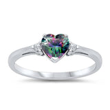 Sterling Silver Trendy Rainbow Heart Ring with Clear CZ on Both SidesAnd Face Height 6 mm