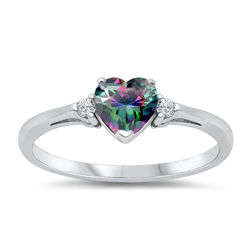 Sterling Silver Trendy Rainbow Heart Ring with Clear CZ on Both SidesAnd Face Height 6 mm