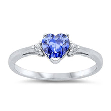 Load image into Gallery viewer, Sterling Silver Trendy Tanzanite Heart Ring with Clear CZ on Both SidesAnd Face Height 6 mm