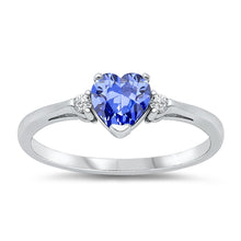 Load image into Gallery viewer, Sterling Silver Trendy Tanzanite Heart Ring with Clear CZ on Both SidesAnd Face Height 6 mm