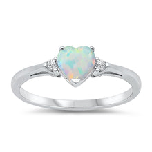 Load image into Gallery viewer, Sterling Silver Trendy White Lab Opal Heart Ring with Clear Cz on Both SidesAnd Face Height of 6MM