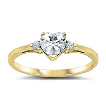 Load image into Gallery viewer, Sterling Silver Gold Plated Ring with Clear CZ Heart and Face Height of 5 mm