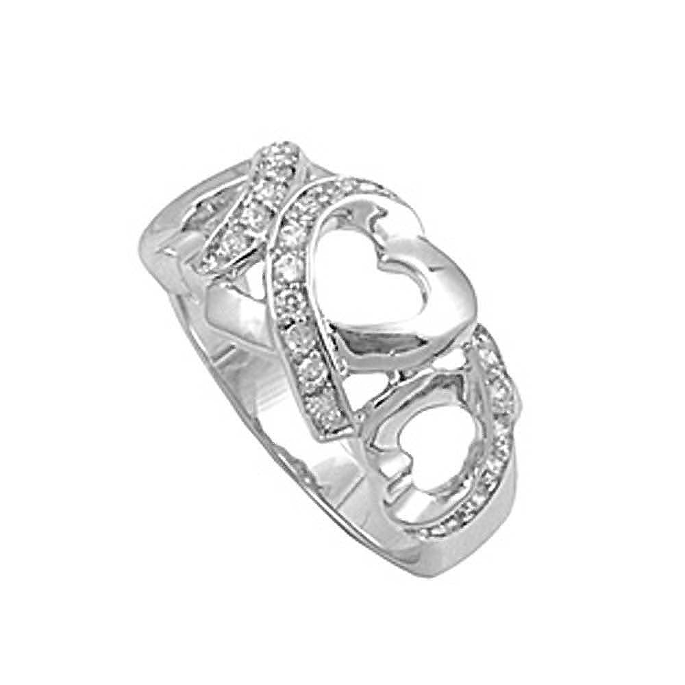 Sterling Silver Heart Shaped Clear CZ RingAnd Face Height 9mmAnd Band Width 2mm