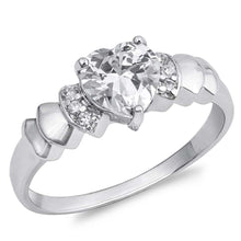 Load image into Gallery viewer, Sterling Silver Heart Shaped Clear CZ RingAnd Face Height 6mmAnd Band Width 2mm