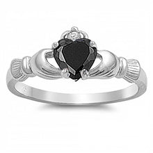 Load image into Gallery viewer, Sterling Silver Claddagh Black CZ Ring