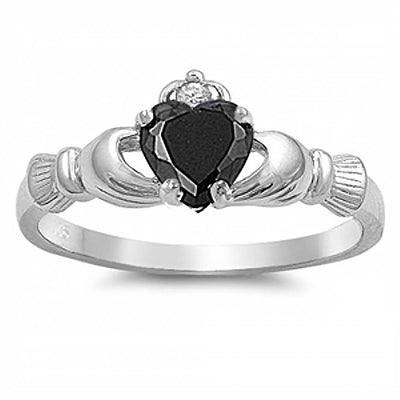 Sterling Silver Claddagh Black CZ Ring
