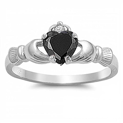 Sterling Silver Claddagh Black CZ Ring