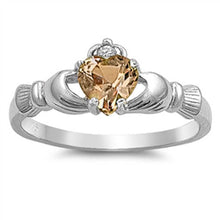 Load image into Gallery viewer, Sterling Silver Heart Shaped Champagne CZ RingsAnd Face Height 9mm