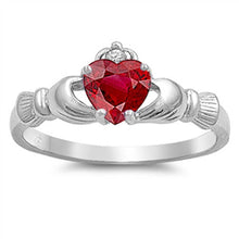 Load image into Gallery viewer, Sterling Silver Heart Shaped Ruby CZ RingsAnd Face Height 9mm