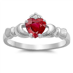 Sterling Silver Heart Shaped Ruby CZ RingsAnd Face Height 9mm