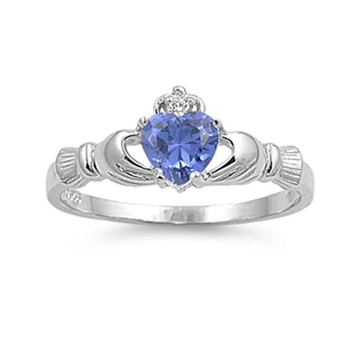 Sterling Silver Heart Shaped Tanzanite CZ RingsAnd Face Height 9mm