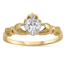 Load image into Gallery viewer, Sterling Silver Yellow Gold Plated Heart Shaped Clear CZ RingsAnd Face Height 9mm