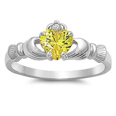 Sterling Silver Heart Shaped Yellow Topaz CZ RingsAnd Face Height 9mm