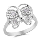 Sterling Silver Butterfly Shaped Clear CZ RingAnd Face Height 14mm