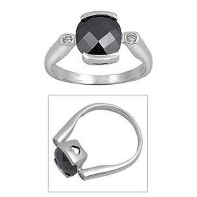 Sterling Silver Black Square Shaped Clear CZ RingAnd Face Height 11mmAnd Band Width 2mm