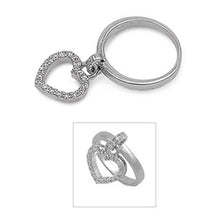 Load image into Gallery viewer, Sterling Silver Heart Drop Dangle Shaped Clear CZ RingAnd Face Height 9mmAnd Band Width 3mm