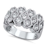 Sterling Silver Waves Shaped Clear CZ RingAnd Face Height 12mm