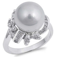 Load image into Gallery viewer, Sterling Silver Round Pearl Shaped Clear CZ RingAnd Face Height 17mmAnd Band Width 2mm