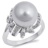 Sterling Silver Round Pearl Shaped Clear CZ RingAnd Face Height 17mmAnd Band Width 2mm