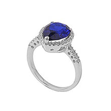 Load image into Gallery viewer, Sterling Silver Blue Sapphire Pear Shaped Clear CZ RingAnd Face Height 14mmAnd Band Width 2mm