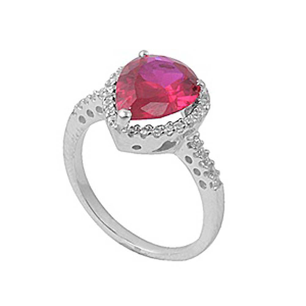 Sterling Silver Ruby Pear Shaped Clear CZ RingAnd Face Height 14mmAnd Band Width 2mm