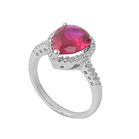 Sterling Silver Ruby Pear Shaped Clear CZ RingAnd Face Height 14mmAnd Band Width 2mm