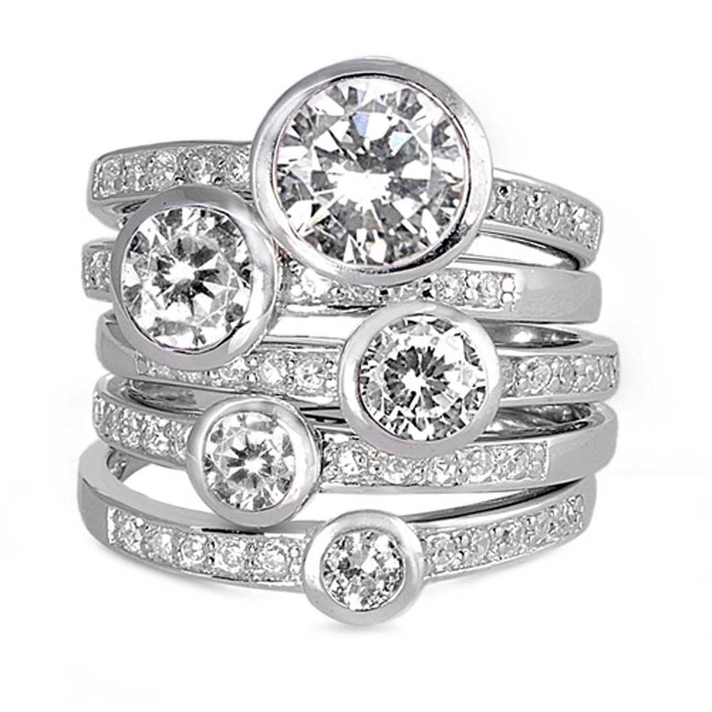 Sterling Silver Rounds Shaped More Clear CZ Ring