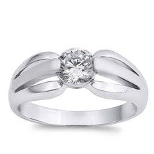 Load image into Gallery viewer, Sterling Silver Round And Loop Shaped Clear CZ RingAnd Face Height 8mmAnd Band Width 3mm